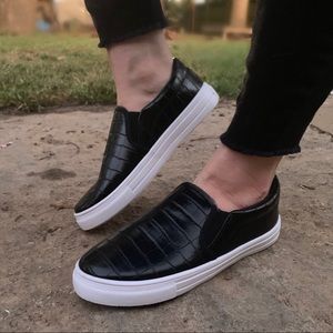 Black Crocodile Faux Leather Sneakers